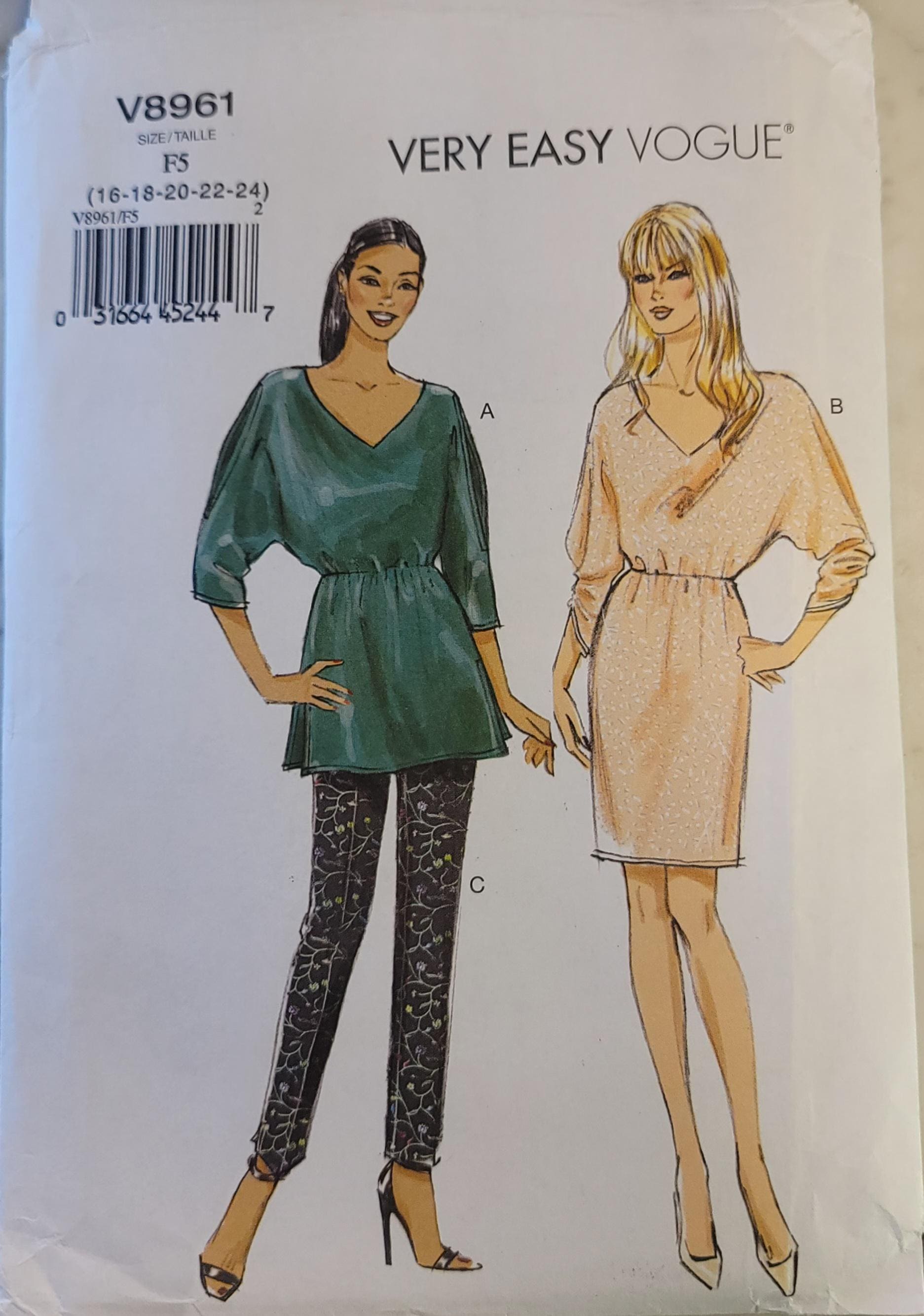 Vintage Tunic Sewing Pattern – Vogue V8961 Top Dress, 2010s, Size 16-24 ...