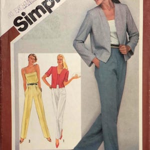Cartamodello vintage Simplicity 9944 anni '80 per tailleur, giacca, pantaloni e canotta, taglia 10, pretagliato e completo.