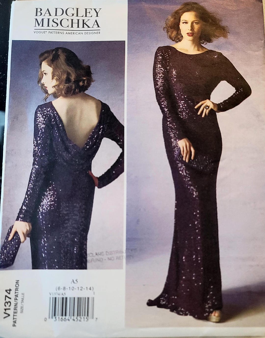 Vintage Vogue V1374 Sewing Pattern – Badgley Mischka Sequin Gown, 2010s ...