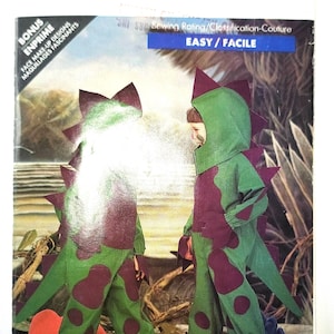 Dinosaur costume sewing pattern Butterick 5798 1990s vintage kids hood tail spikes Halloween Size XS-L UNCUT