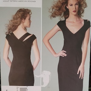 Rare Donna Karan Pattern Vogue V1280 | Out-of-Print Body-Con Dress with Cutout Shoulder Size 4–20 UNCUT | Collector Sewing