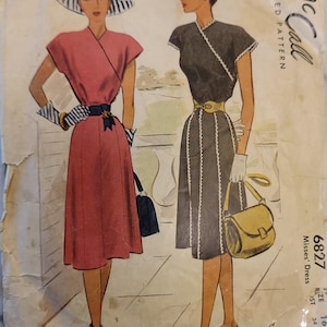 Patrón de vestido de los años 40 – Vestido de día vintage McCall 6827, talla 16, busto 34, precortado y completo.