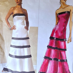Tom & Linda Platt Strapless Gown Pattern V2930 | Vogue Evening Dress Sewing Pattern Size 10–14 | Uncut Formal Ball Gown with Tiered Bands