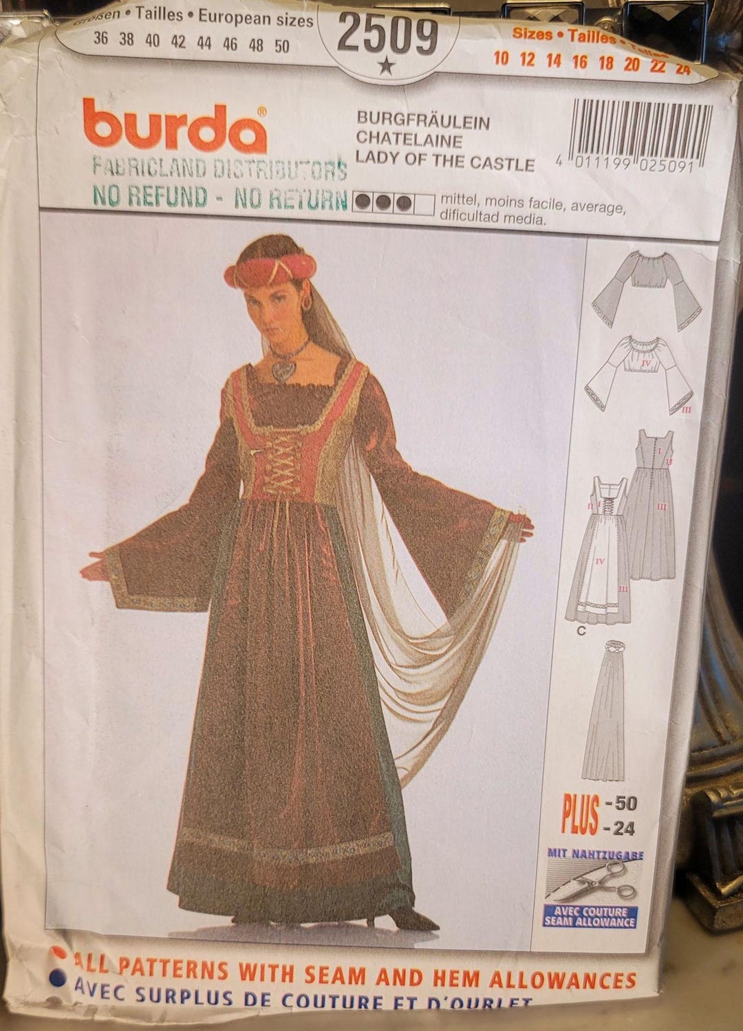 Burda 2509 Medieval Gown Sewing Pattern: Renaissance Cosplay, Plus ...