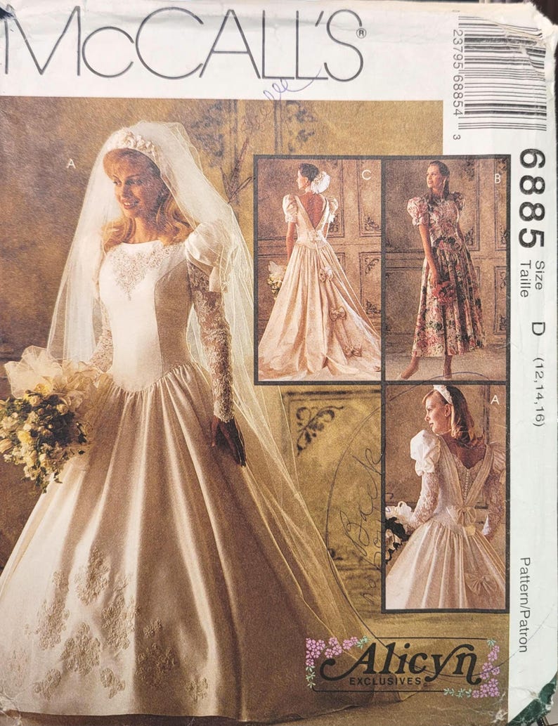 Bridal Gown Sewing Pattern – Vintage Mccalls 6885 Wedding Dress, Train ...