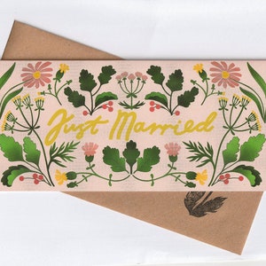 Just Married wedding card floral congratulations