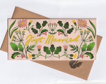 Just Married wedding card floral congratulations