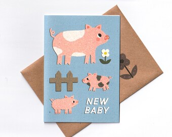 Nouvelle carte de vœux pour bébé, mignon, Animal, porcelet, carte de vœux