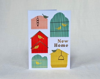 New home card fun bird moving card gold foil
