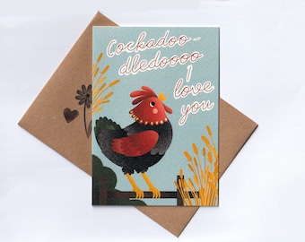 Cockadoodledo I love you Rooster Valentines day card fun cute animal card