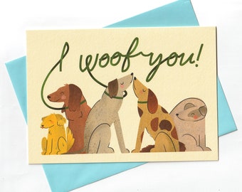 Valentines day anniversary dog greetings card I woof you