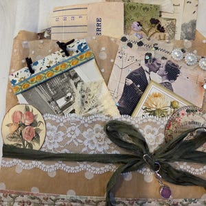 Ephemera Gefüllte Tasche, Handgemachte Eclectic Verzierungen, Scrapbook, Junk Journal Zubehör