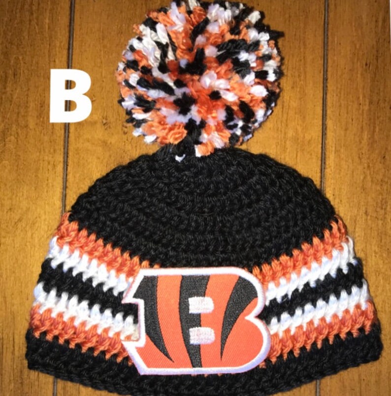New Hand Crocheted Cincinnati Bengals Inspired Baby Beanie Etsy