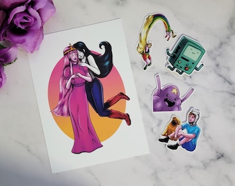 Paquete de regalo Ultimate Adventure Time: 4 pegatinas de vinilo premium y 1 mini impresión