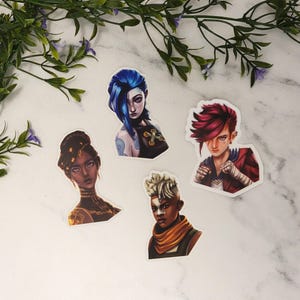 Pegatinas de vinilo mate premium de Arcane Jinx, Vi, Ekko y Mel