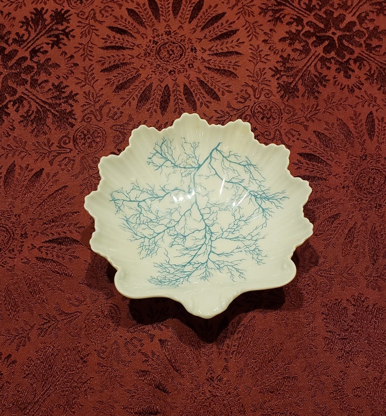 Giraud Limoges France Shell Shaped Candy Nut Dish Blue Coral Pattern