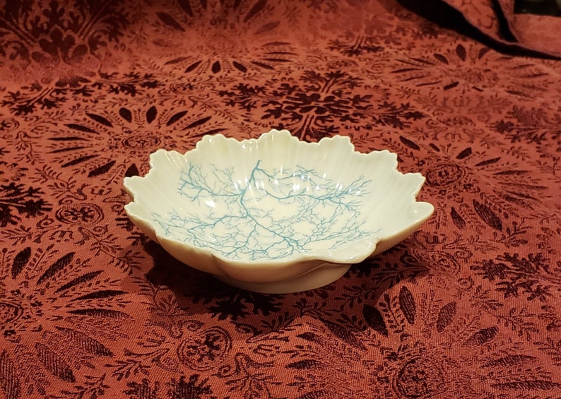 Giraud Limoges France Shell Shaped Candy Nut Dish Blue Coral Pattern