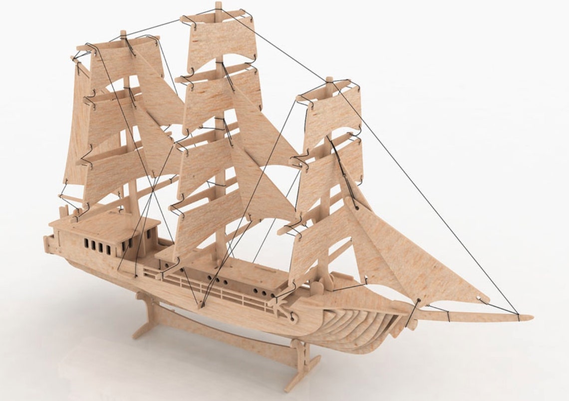 Ship Sailing Clipper Puzzle Woodcraft Kit Model 3d Wooden Kid Etsy