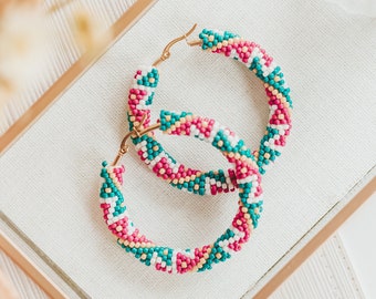Chunky Hoop Earrings, Seed Bead Earrings, Unique Gifts for Sister, Sister Gifts