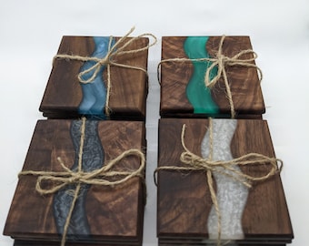 Set of 4 coaster dark wood walnut EPOXY coaster house warming gift idea