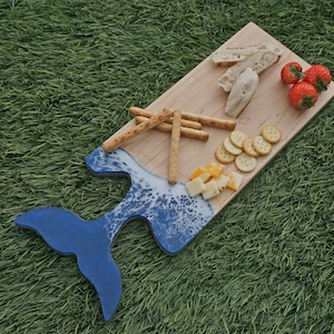 ocean epoxy cheese charcuterie wood custom board waves kitchen