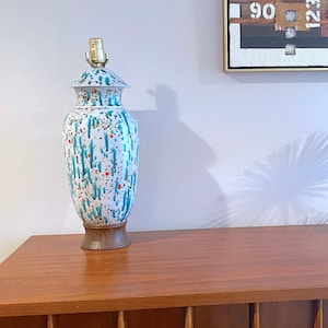 Vintage Mid Century Ceramic Lamp: Turquoise Orange Drip Glaze