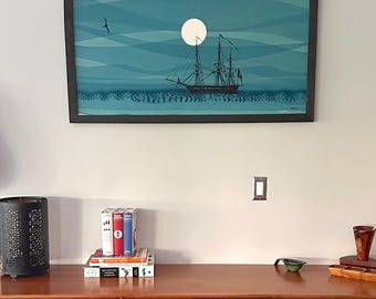Jim Tillett Silkscreen Seascape Wall Hanging: St Thomas USVI Textile Art