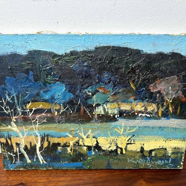 MId Century Landscape Impressionist Oil Painting /Kwang Woong 20C Korean Artist / MCM Vintage Small Abstract Art