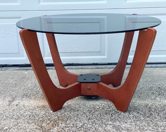Vintage Mid Century Luna Table by Odd Knutsen / Wood and Smoked Glass / Coffee End Side Table / Shipping Not Included