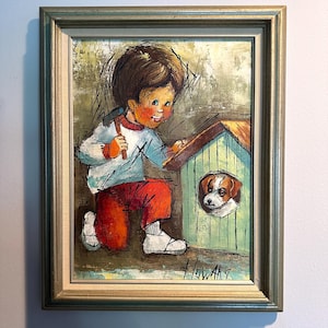 Cuadro vintage &quot;Niño y caseta de perro&quot; de Howard: estilo moderno de mediados de siglo