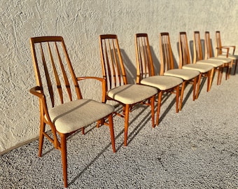 Mid Century Teak Dining Chairs / Niels Koefoed Hornslet Eva Chairs / Set of 8  / Danish Modern, MCM, Boho Style / Shipping not included