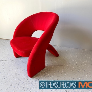 Post Modern Jaymar Style Tongue Chair / Red MCM Retro 80's / Shipping Not Included