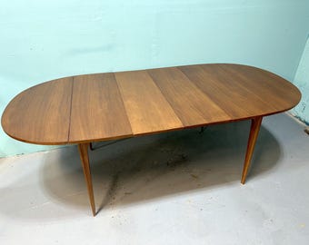 Mid Century Walnut Dining Table / Drop Leaf Oval + 2 Leaves / 84" Long Table / vintage mcm / Shipping not included