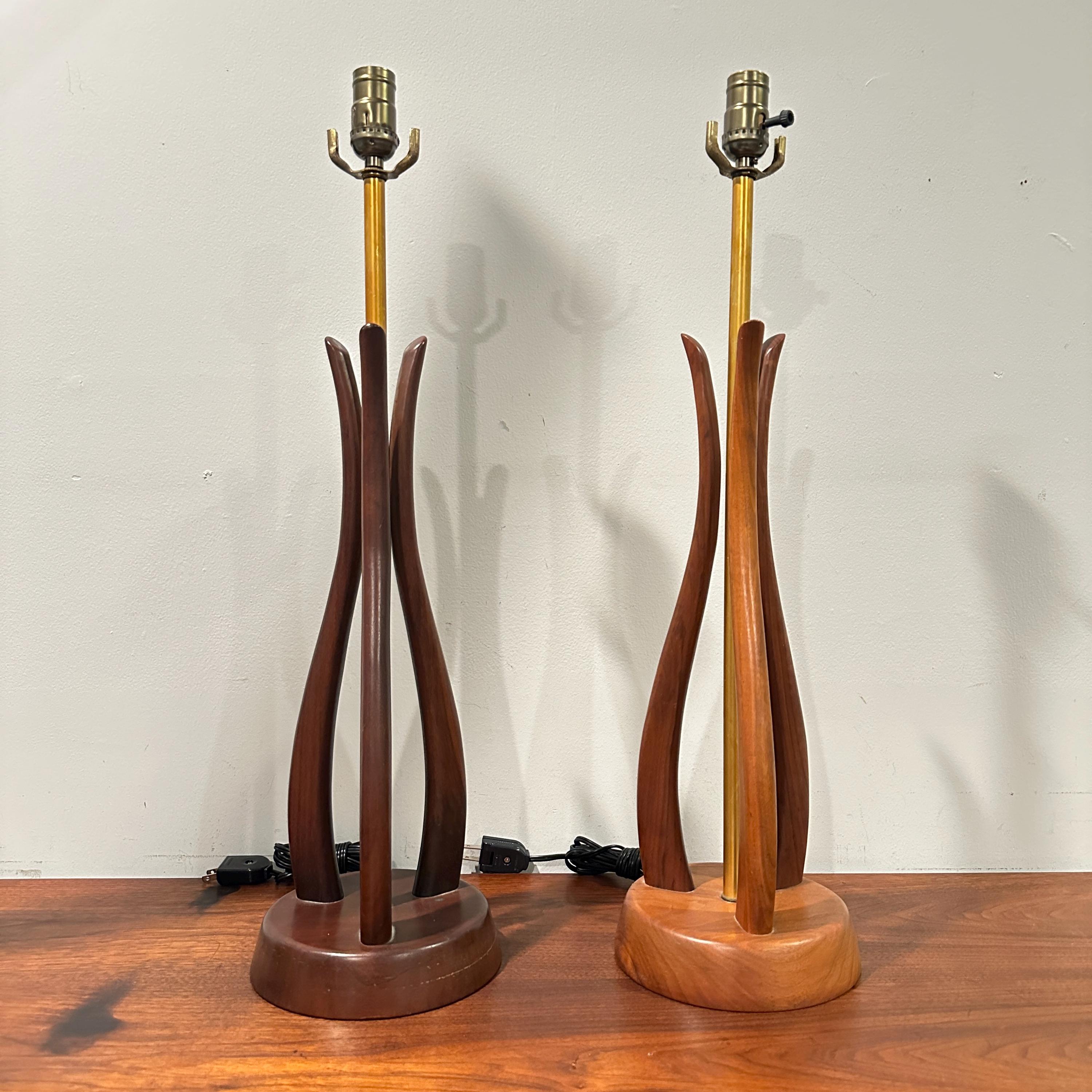 Mid Century Modern Lamp Pair / Sculptural Walnut Wood in the style of Modeline / Vintage MCM Pair of Lamps - Please read description.