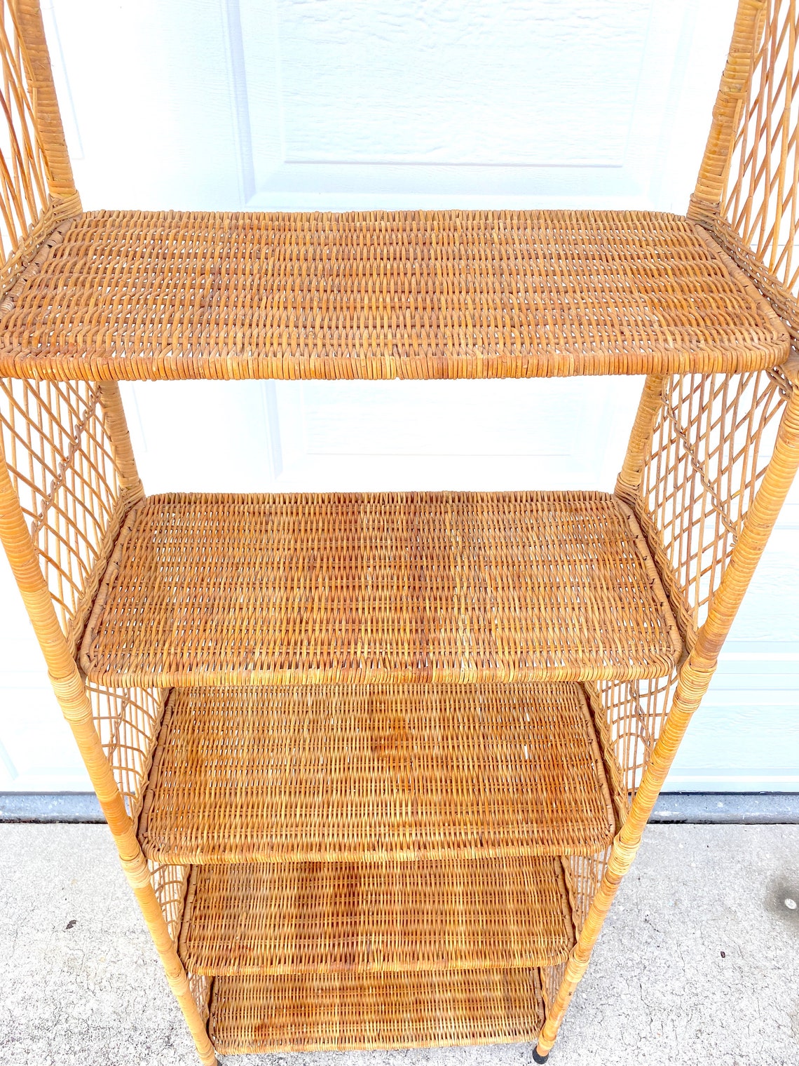 Mid Century Wicker Shelf / Etagere with arched curved top Etsy