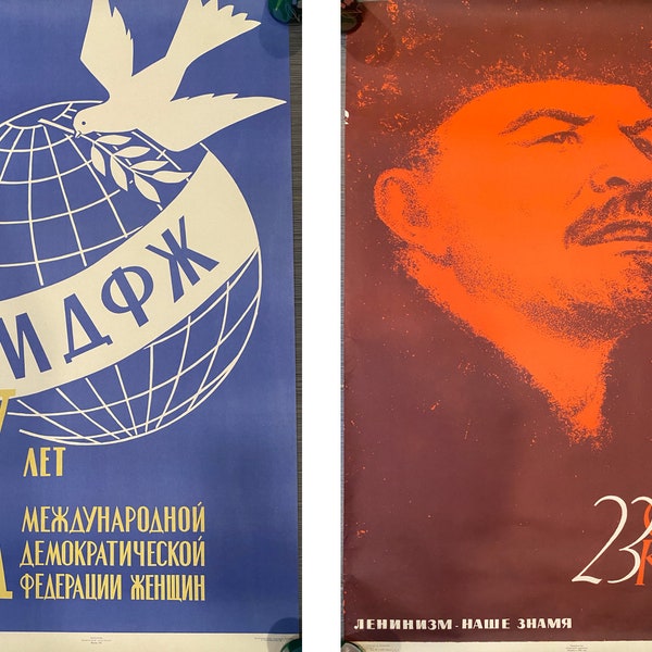 2 Vintage Russia Posters / Original Print Lithograph / 1965 & 1966 / Lenin Dove of Peace / Soviet Union USSR Propaganda Poster