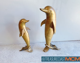 Vintage Brass Dolphin Sculptures - Pair - LARGE - Shipping not Included