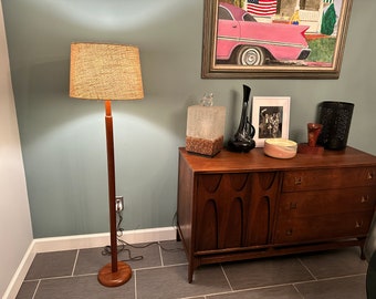 Mid Century Wood Floor Lamp / Teak Lamp / Turned Wood Scandinavian Danish Modern MCM Vintage / 2 AVAILABLE / Shipping Included.