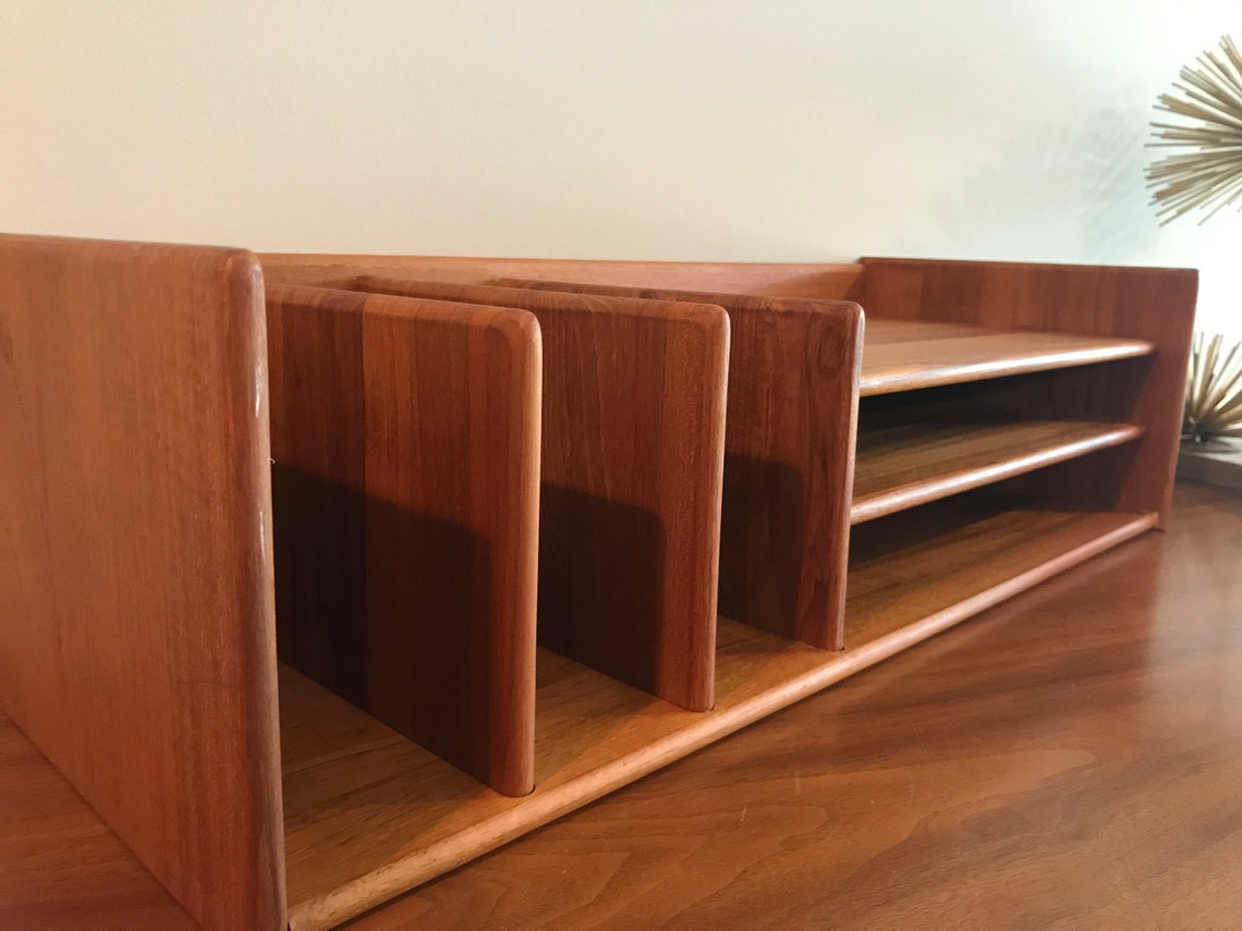 Mid Century Teak Wood Desk Organizer / Danish Modern paper Etsy