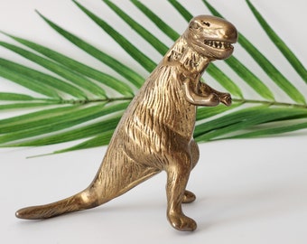 VINTAGE Brass Dinosaur Figurine! RARE Retro Collectable Tyrannosaurus Rex | Unique Cool Dino Lover Gift! Odd Fun Shelf Decor! Reptile Animal