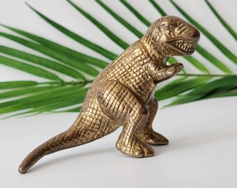 VINTAGE Brass Dinosaur Figurine! Small RARE Retro Collectable | Tyrannosaurus Rex | Unique Cool Dino Lover Gift! Odd Fun Shelf Decor! Animal