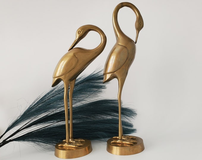 Large Pair Vintage Brass Crane Figurines Mid Century Bird Etsy