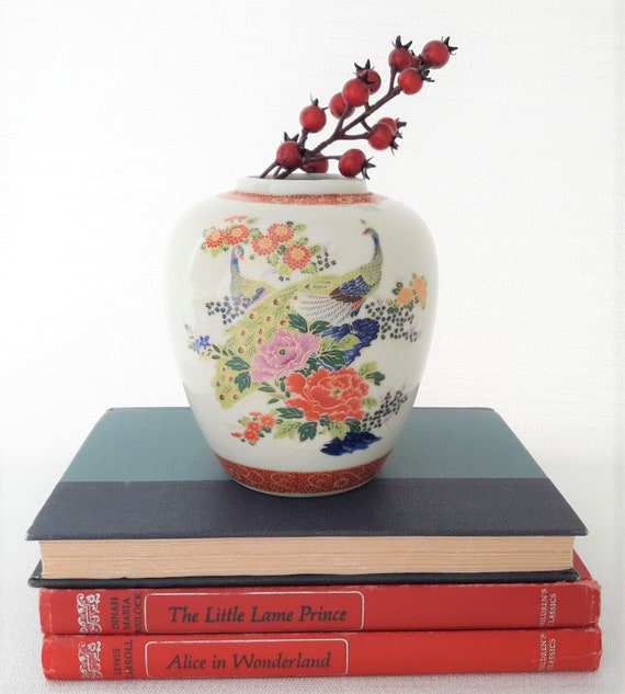 Vintage Satsuma Japan Vase Peacock And Floral Motif Design Etsy