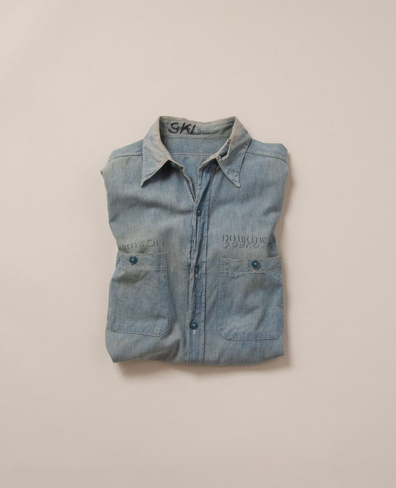 1950's Medium U.S.N. Stenciled Chambray Shirt