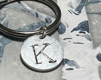 hand stamped initial keychain