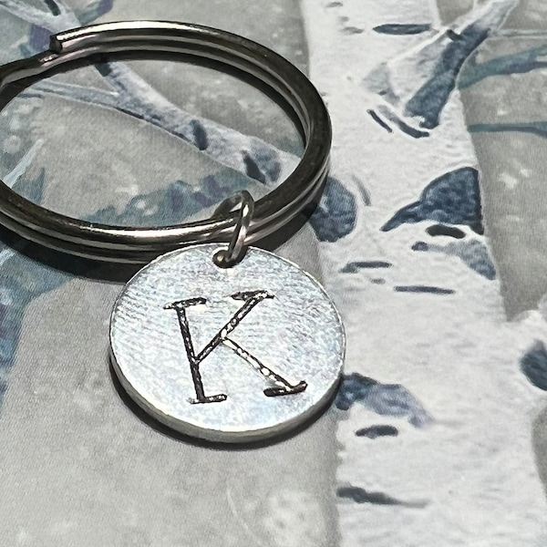 hand stamped initial keychain