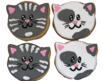 Kitty Cat Cookies- Set of 6 Crunchy Shortbread Cookies Individually Wrapped by BakersDozenToGo