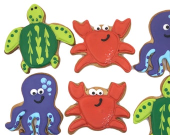 Sea Creature Cookies- Set of 6 Crunchy Shortbread Cookies Individually Wrapped by BakersDozenToGo