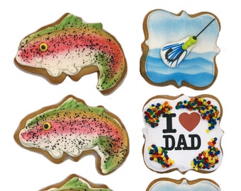 Trout Fishing Dad- Set of 6 Crunchy Shortbread Cookies Individually Wrapped by BakersDozenToGo