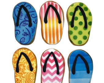 Flip Flop Bright Cookie Assortment- Set of 6 Crunchy Shortbread Cookies Individually Wrapped by BakersDozenToGo